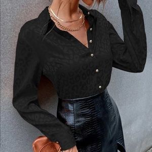 Cheetah Jacquard Button Through Blouse